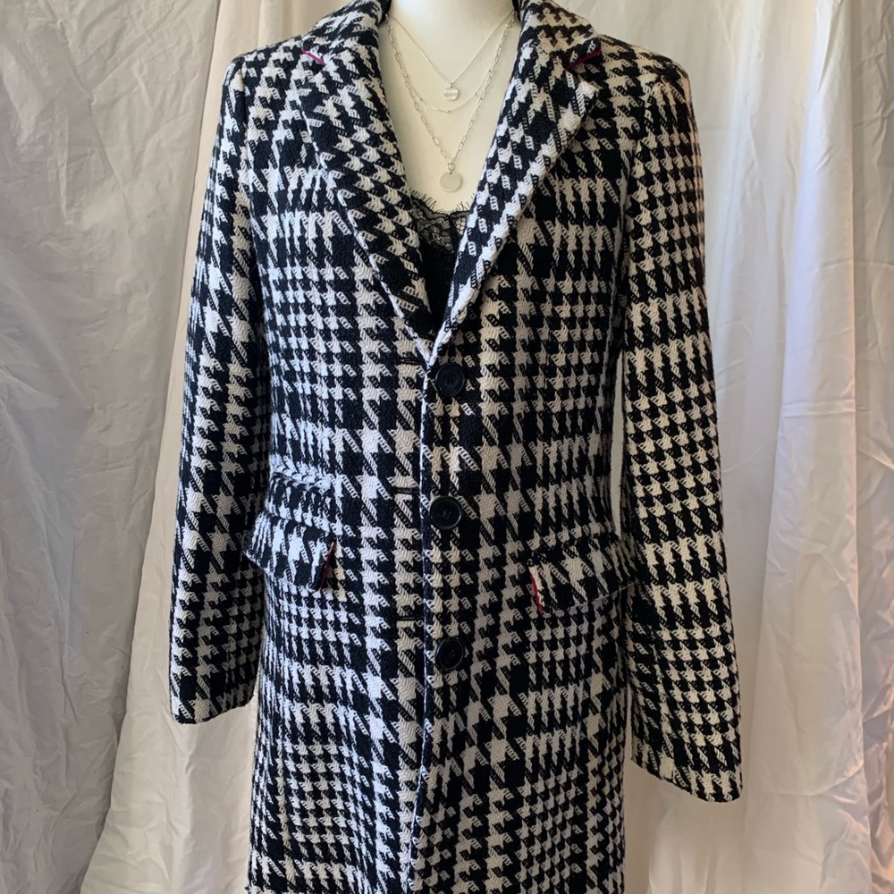 Black plaid coat with hot pink trim (inside)